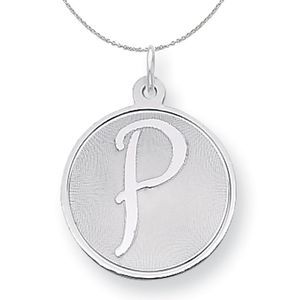 Silver, Makayla Collection, 20mm Disc Initial P Necklace - 16 In
